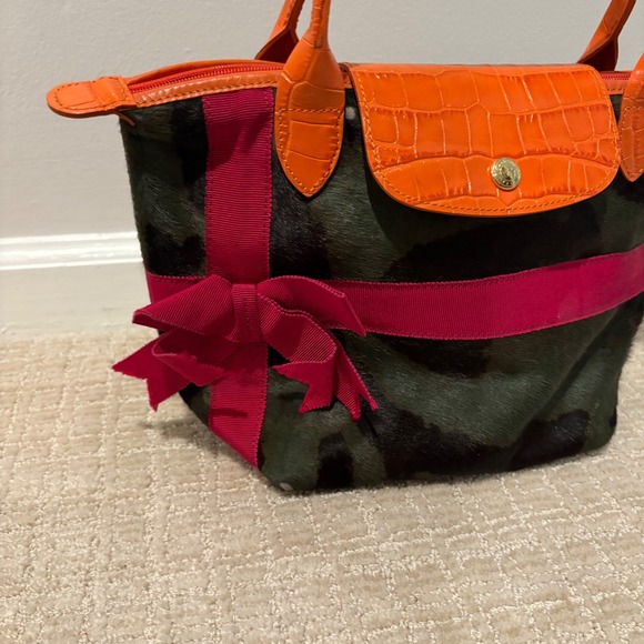 Longchamp Le Pliage Limited Edition Bag Animal Print Mixed Material Orange RARE - Picture 2 of 11
